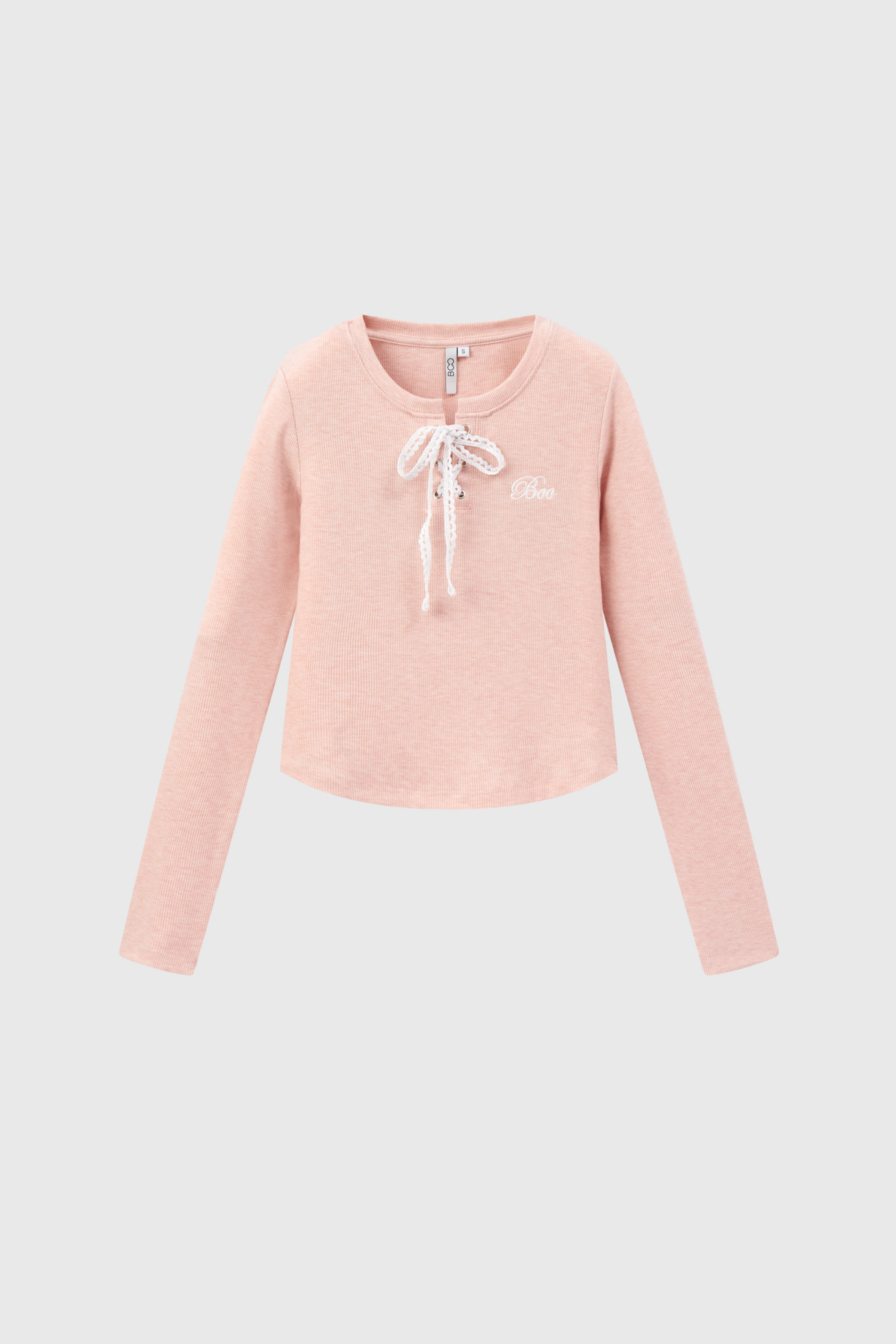 Áo thun LS fitted thêu logo BOO phối ren cổ ESS