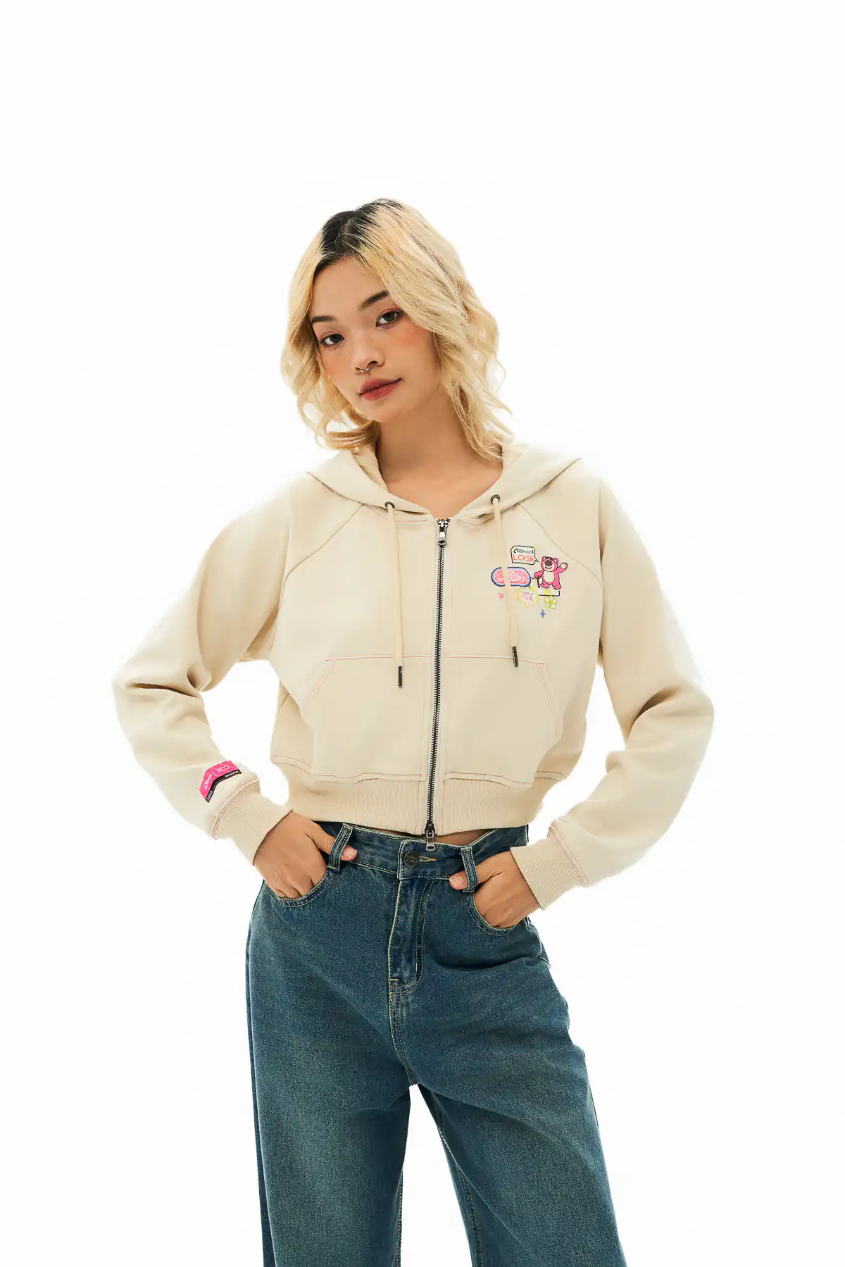 Áo khoác nỉ khóa STICKER LOTSO crop